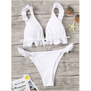 White frill top bikini set